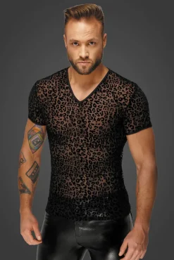 Noir Handmade Leopard Flock V-neck T-Shirt