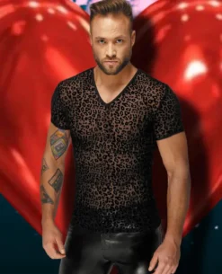 Noir Handmade Leopard Flock V-neck T-Shirt