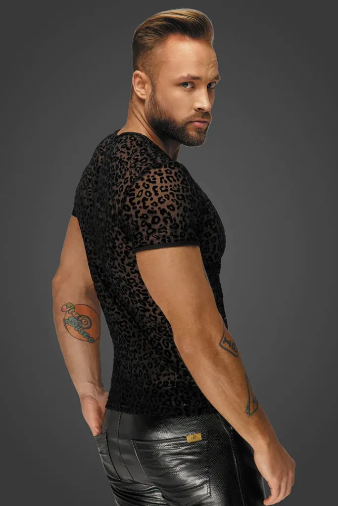 Noir Handmade Leopard Flock V-neck T-Shirt