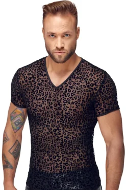 Noir Handmade Leopard Flock V-neck T-Shirt