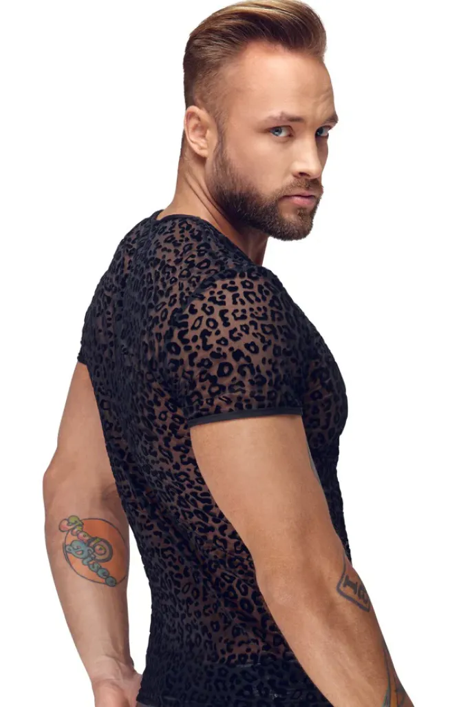 Noir Handmade Leopard Flock V-neck T-Shirt