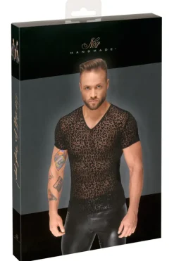 Noir Handmade Leopard Flock V-neck T-Shirt