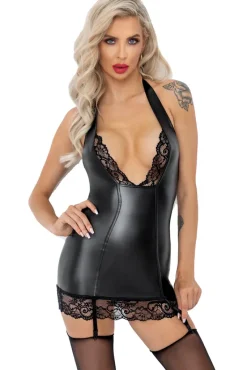 Noir Handmade Powerwetlook Lace Trim Mini Dress