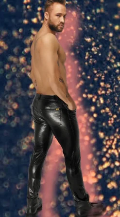 Noir Handmade Snake Skin Pattern Wetlook Trousers