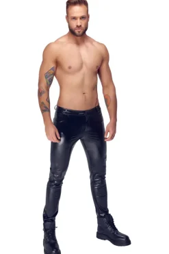 Noir Handmade Snake Skin Pattern Wetlook Trousers