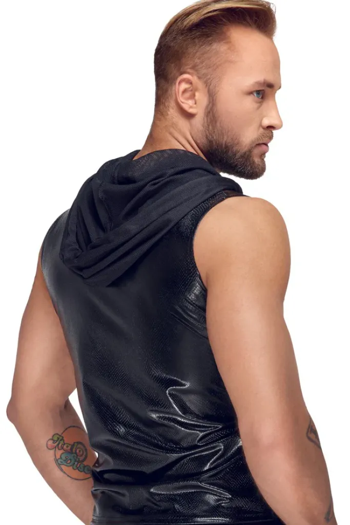 Noir Handmade Snake Skin Pattern Sleeveless Hoodie Top
