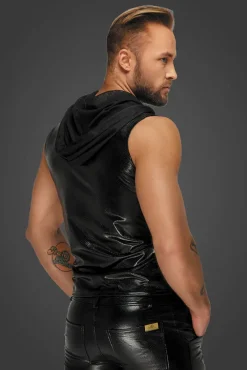 Noir Handmade Snake Skin Pattern Sleeveless Hoodie Top