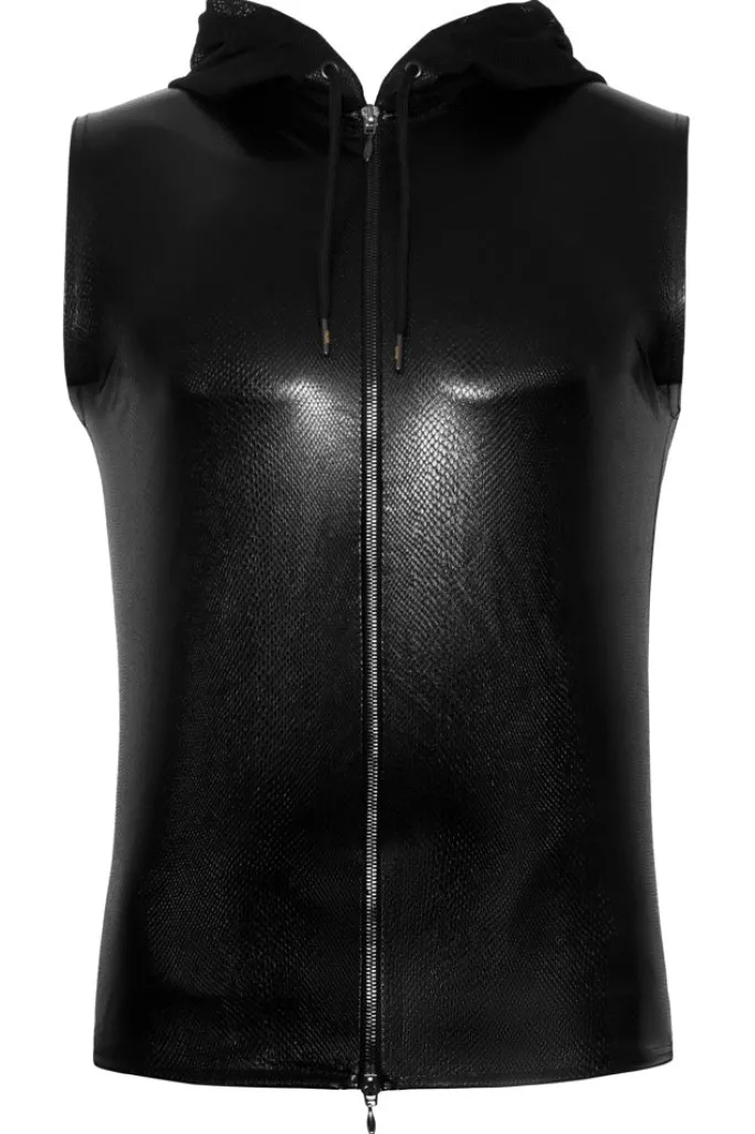 Noir Handmade Snake Skin Pattern Sleeveless Hoodie Top