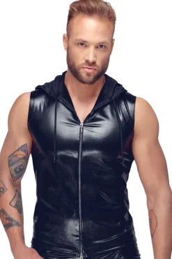 Noir Handmade Snake Skin Pattern Sleeveless Hoodie Top