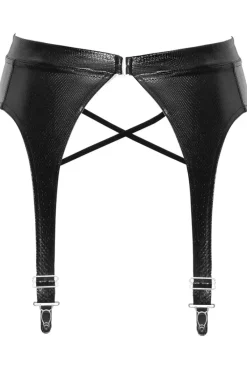 Noir Handmade Snake Skin Style Wetlook Garter Belt