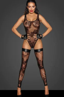 Noir Handmade Tulle Body with Patterned Flock Embroidery