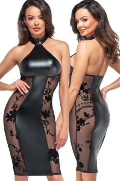 Noir Handmade Velvet Flocked Powernet Dress