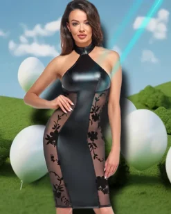 Noir Handmade Velvet Flocked Powernet Dress