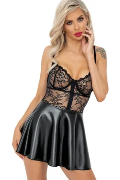 Noir Handmade Wetlook and Lace Dress