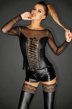 Noir Handmade Wetlook Shorts with Laced Pockets