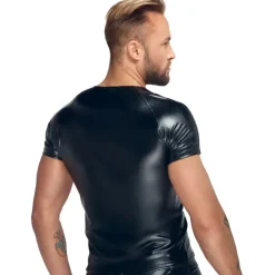 Noir Handmade Wetlook T-Shirt with Wetlook Sleeves