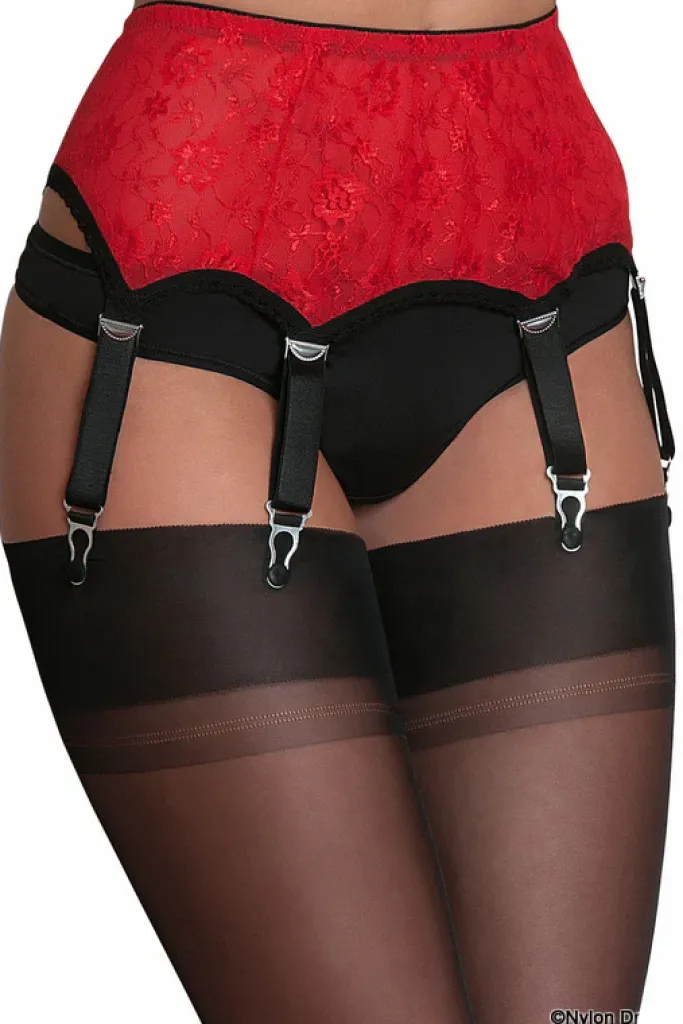 Nylon Dreams 6 Strap Lace Suspender Belt Red