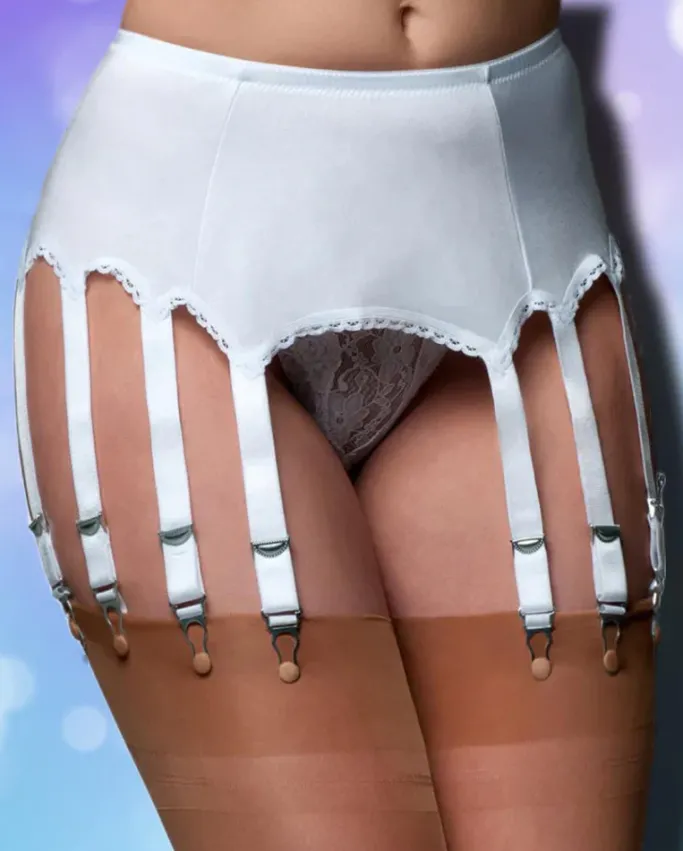 Nylon Dreams 12 Strap Suspender Belt White