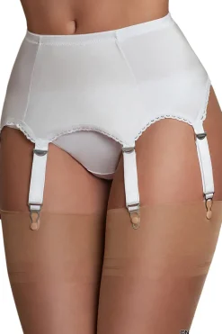 Nylon Dreams 6 Strap Suspender Belt White