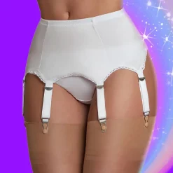 Nylon Dreams 6 Strap Suspender Belt White