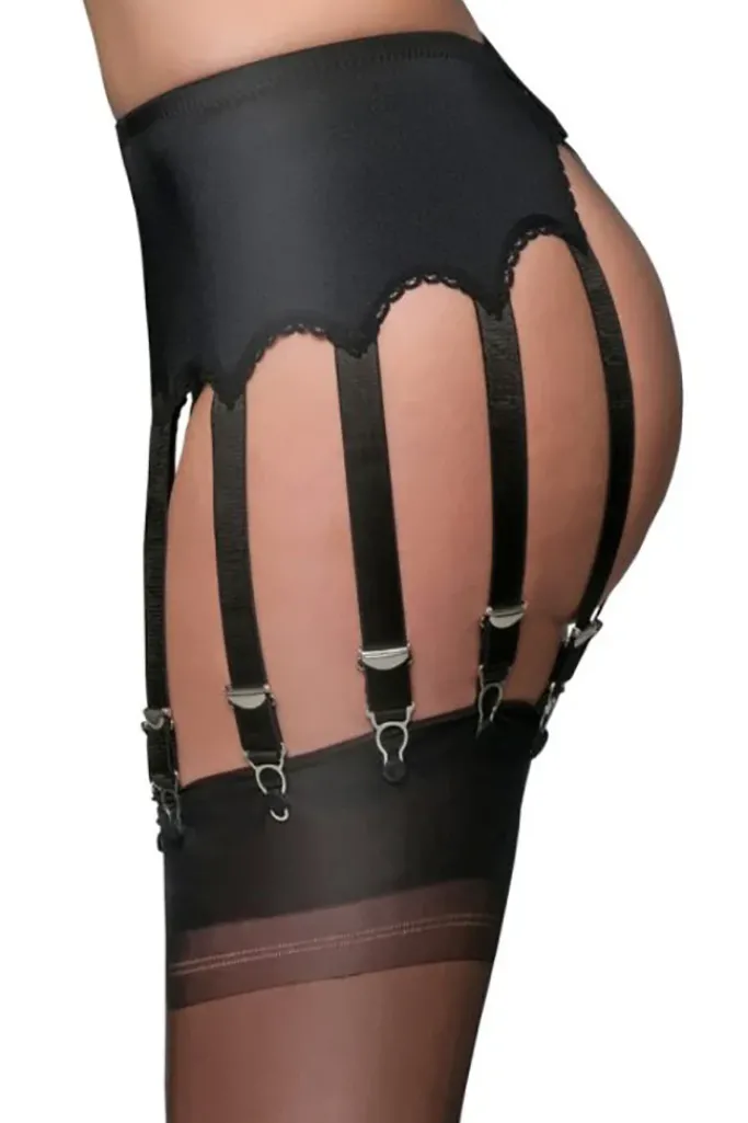 Nylon Dreams 12 Strap Suspender Belt Black