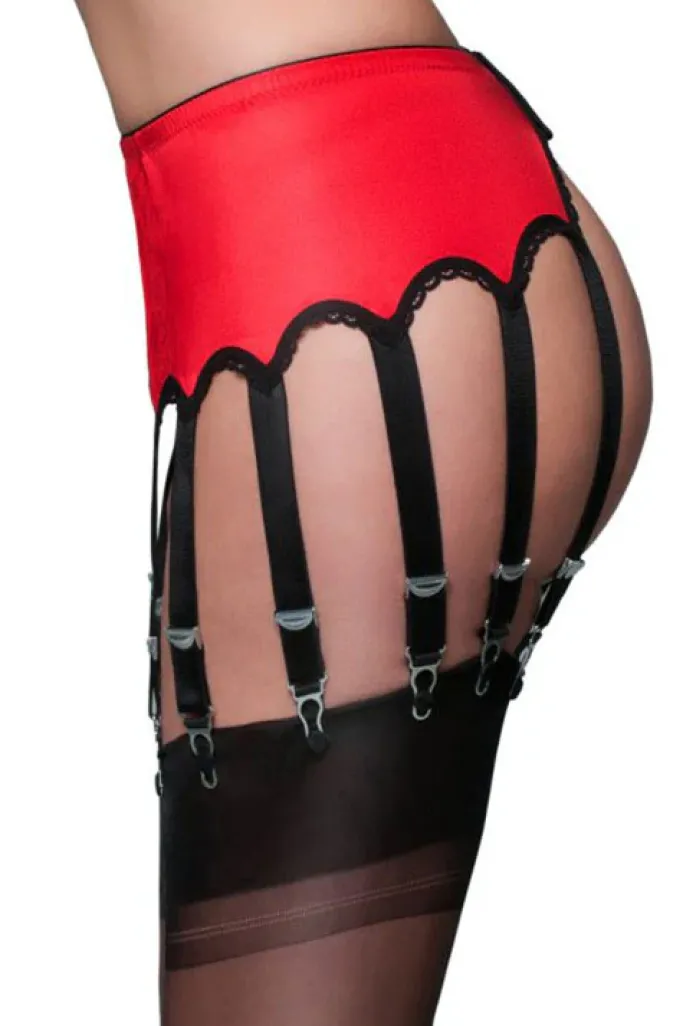Nylon Dreams 12 Strap Suspender Belt Lace Red
