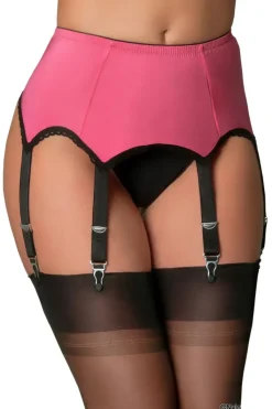 Nylon Dreams 6 Strap Suspender Belt Pink/Black