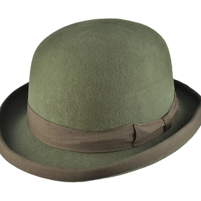 Euro Accessories Olive Green Wool Felt Steampunk Bowler Hat