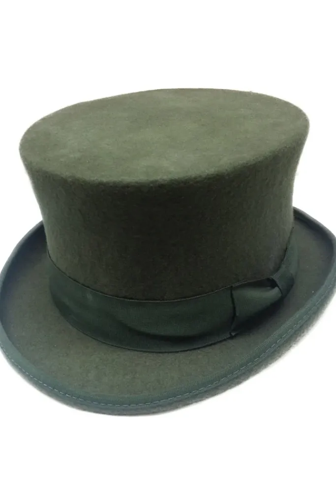 Euro Accessories Olive Green Wool Felt Steampunk Top Hat