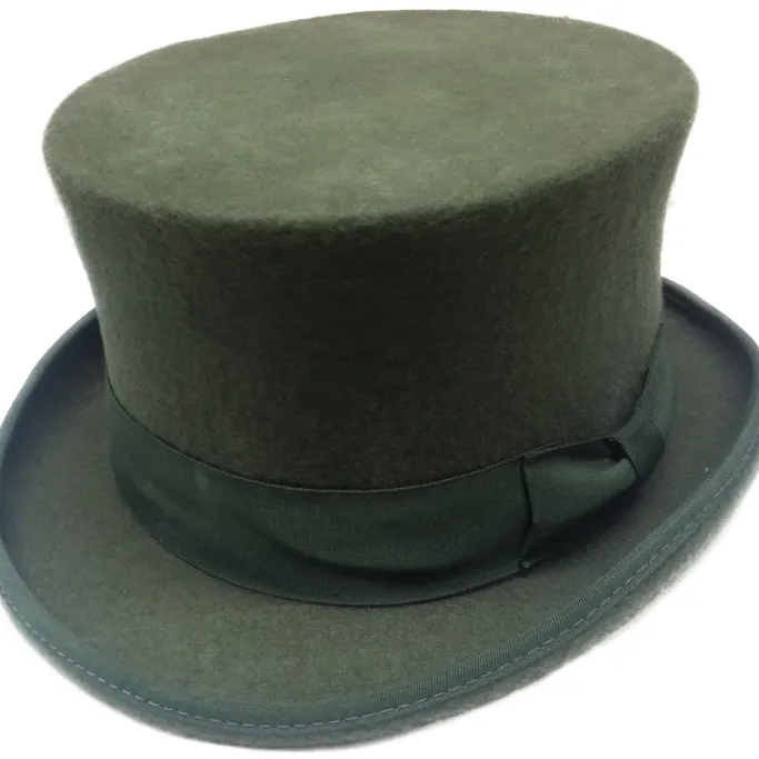 Euro Accessories Olive Green Wool Felt Steampunk Top Hat