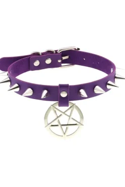 Gothic Collars Purple Pentagram Spiked Collar