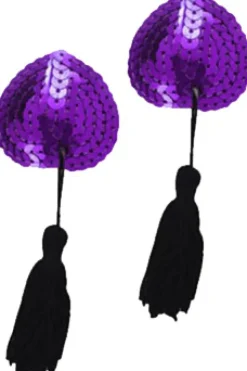 Nipple Pasties Purple Sequin Heart Nipple Tassels