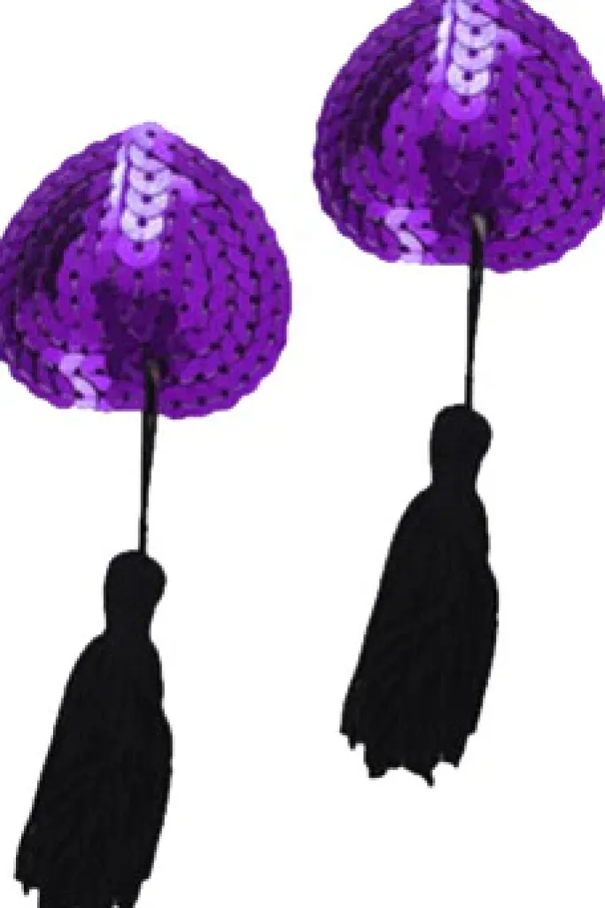 Nipple Pasties Purple Sequin Heart Nipple Tassels
