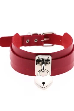 Gothic Collars Red Heart Padlock Collar