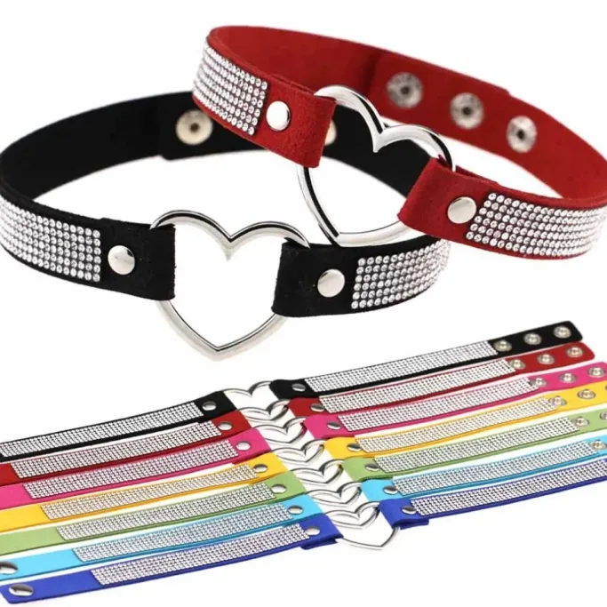 Gothic Collars Red Rhinestone Heart Choker