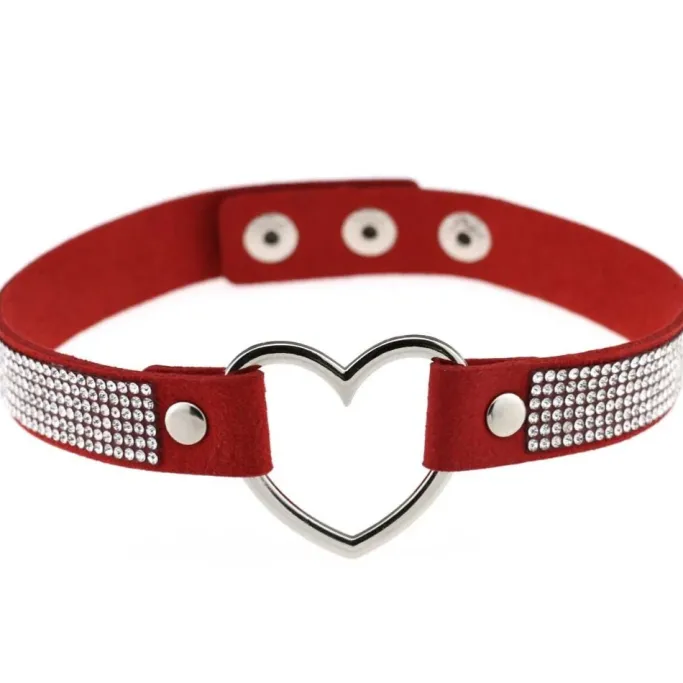 Gothic Collars Red Rhinestone Heart Choker