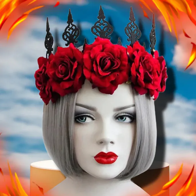 Gothic Hair Accessories Red Rose Gothic Crown