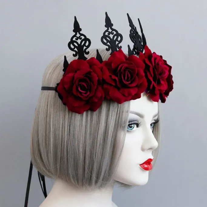 Gothic Hair Accessories Red Rose Gothic Crown