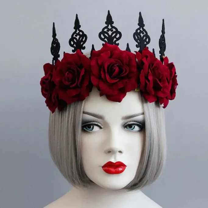 Gothic Hair Accessories Red Rose Gothic Crown