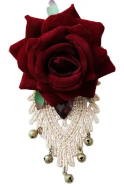Lace Jewellery Red Rose Ivory Lace Steampunk Brooch
