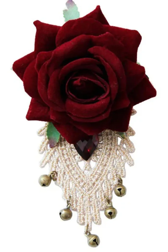 Lace Jewellery Red Rose Ivory Lace Steampunk Brooch