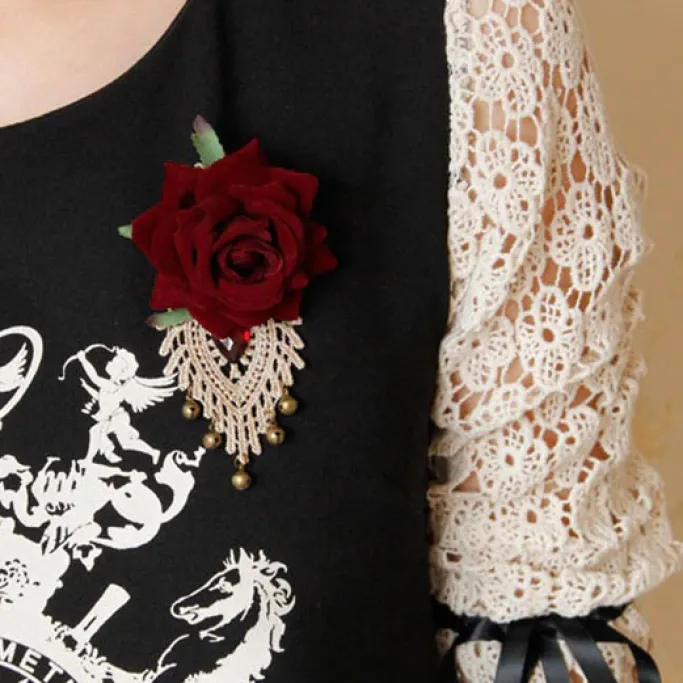 Lace Jewellery Red Rose Ivory Lace Steampunk Brooch