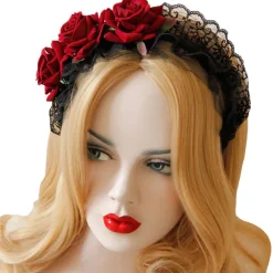 Gothic Hair Accessories Red Rose Lolita Headband