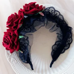 Gothic Hair Accessories Red Rose Lolita Headband