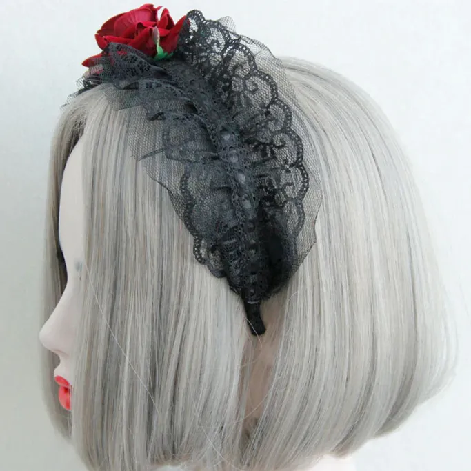 Gothic Hair Accessories Red Rose Lolita Headband