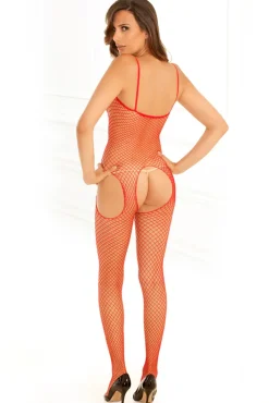 Rene Rofe Industry Net Red Suspender Bodystocking