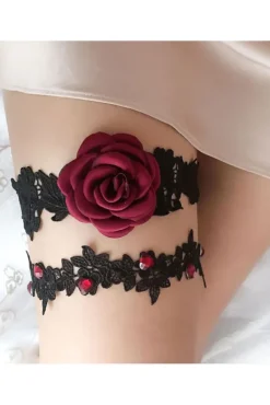 Gothic Accessories Rose and Heart Lace Garter Set