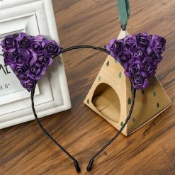 Gothic Hair Accessories Rose Cat Ear Headband, 4 Colours