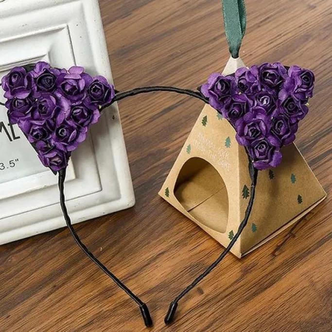 Gothic Hair Accessories Rose Cat Ear Headband, 4 Colours