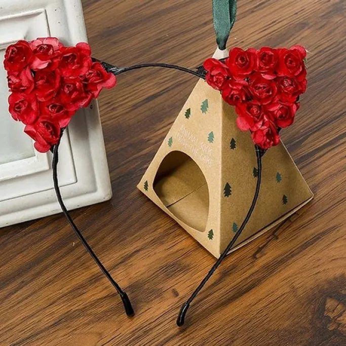 Gothic Hair Accessories Rose Cat Ear Headband, 4 Colours